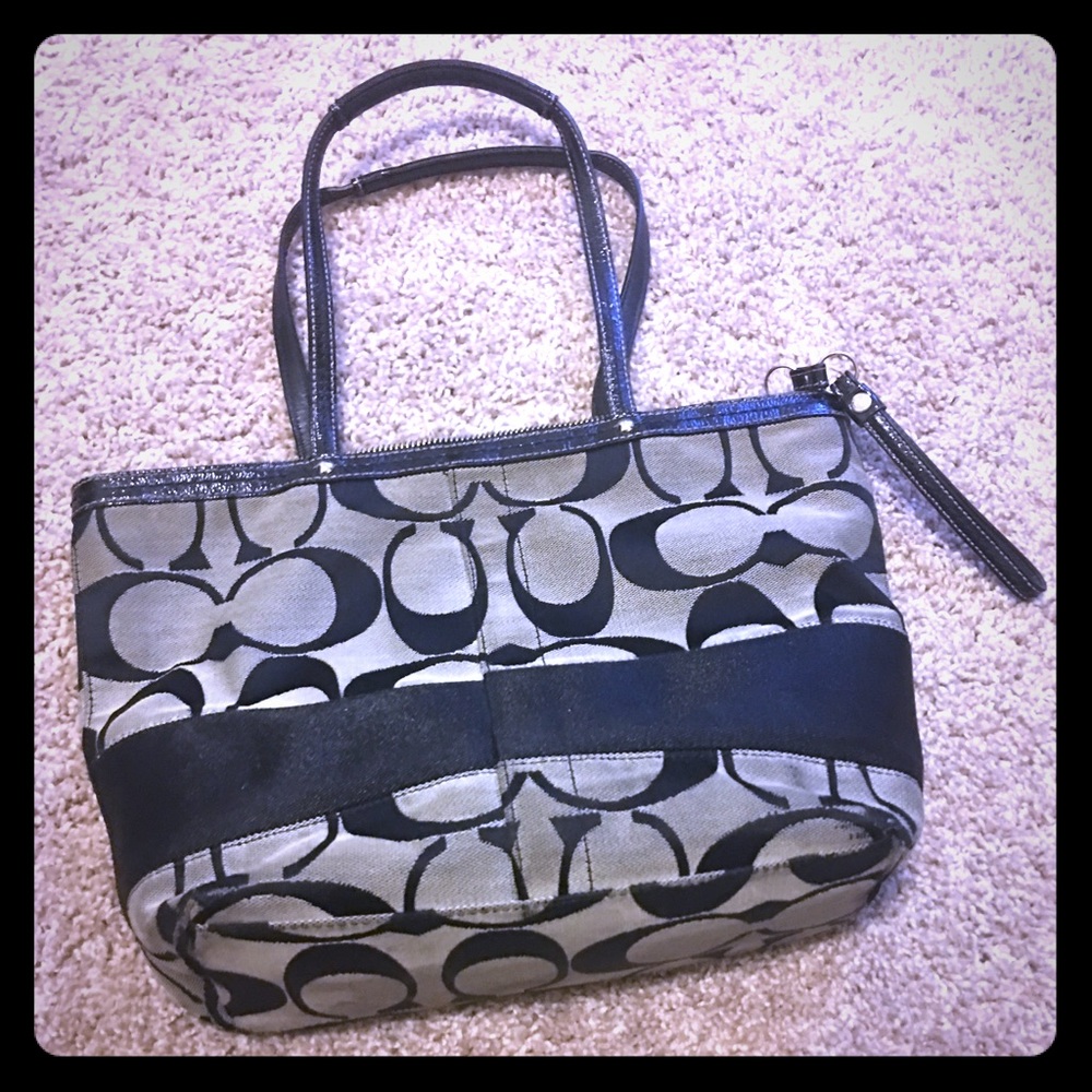 Authentic Black Logo Coach Tote